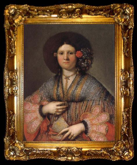 framed  Girolamo Forabosco Portrait of a Venetian Lady, ta009-2